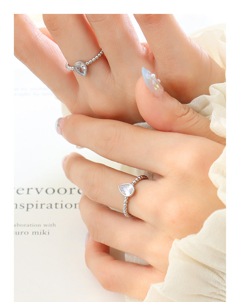Teardrop Beaded Open Ring