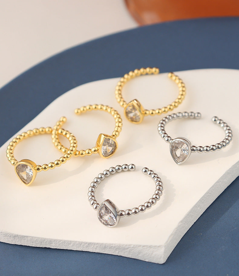 Teardrop Beaded Open Ring