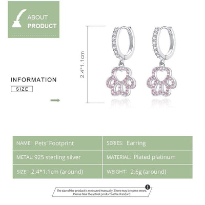 Pink Paw Print Dangle Earrings - The Silver Goose SA