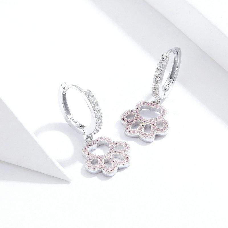 Pink Paw Print Dangle Earrings - The Silver Goose SA