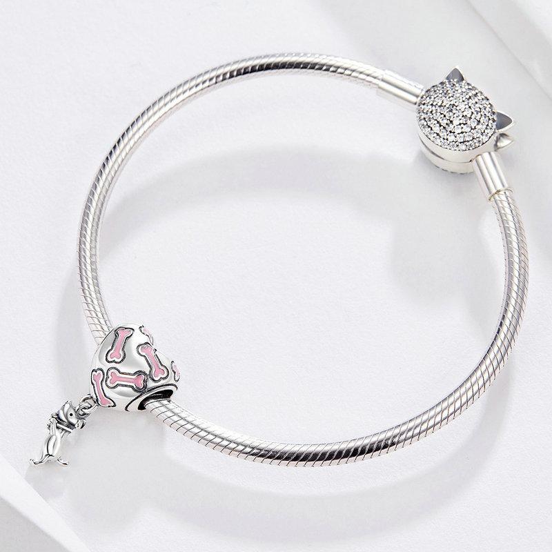 Silver & Pink Puppy Charm - The Silver Goose
