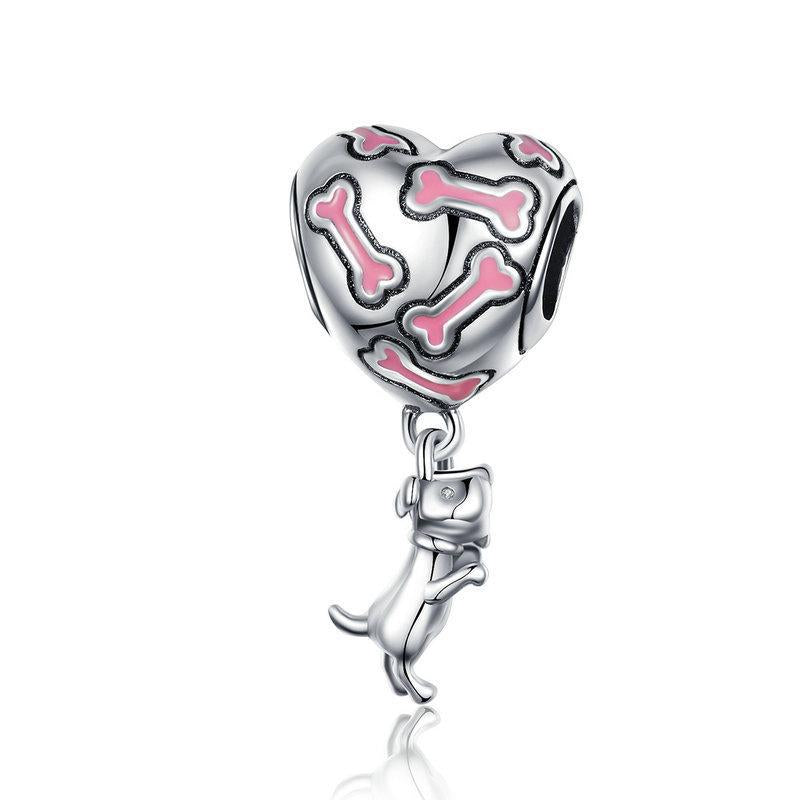 Silver & Pink Puppy Charm - The Silver Goose