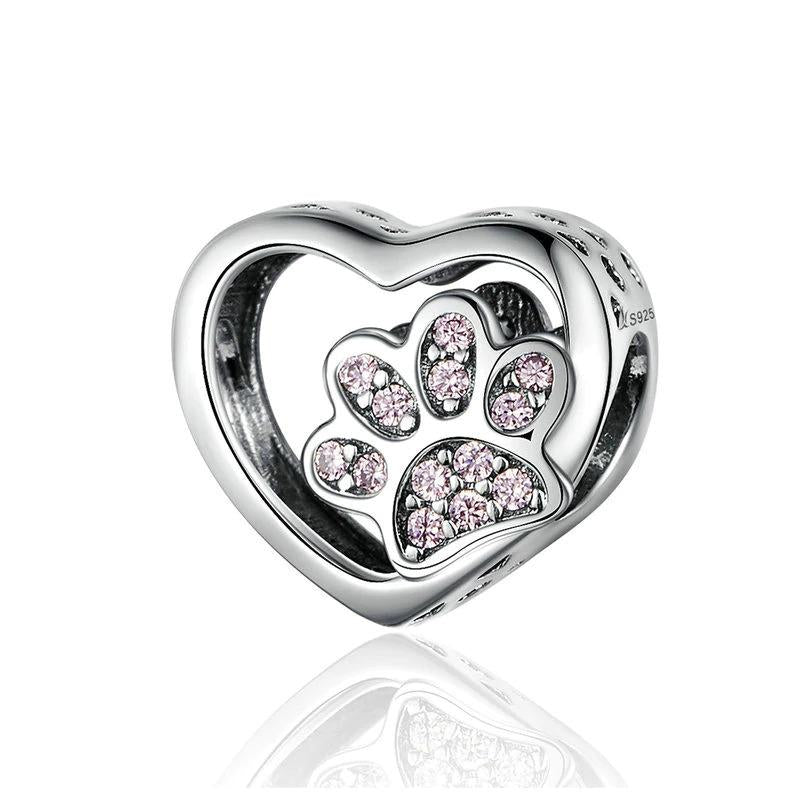 Paw Print in Heart Charm - The Silver Goose