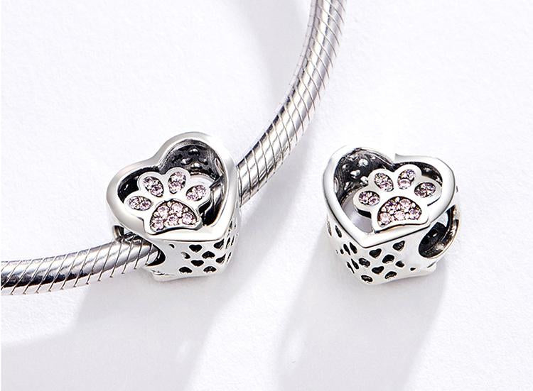 Paw Print in Heart Charm - The Silver Goose