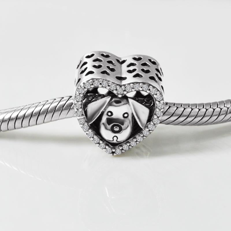 Dog in Heart Charm - The Silver Goose