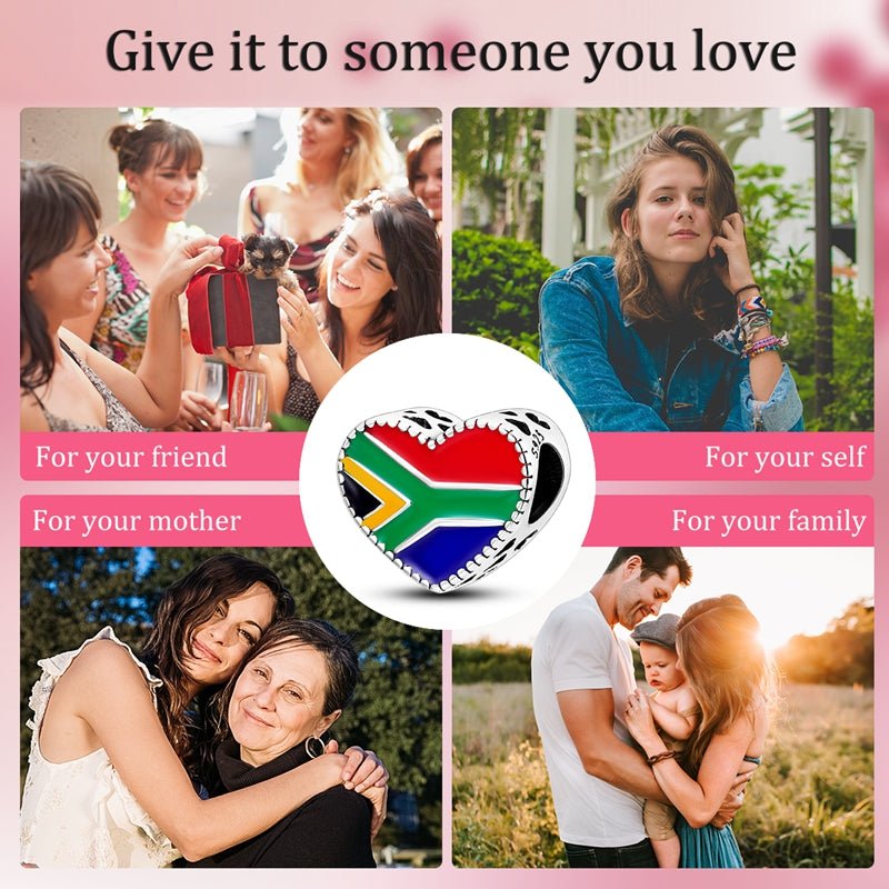 South African Flag Heart Charm - The Silver Goose SA