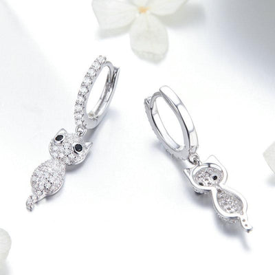 Sparkling Cat Dangle Earrings - The Silver Goose